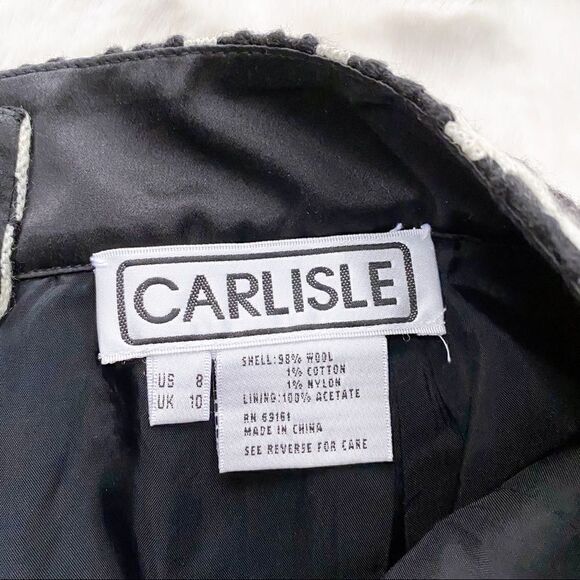 VINTAGE Carlisle Houndstooth Wool Blend Tweed Pencil Skirt Career Black White 8 - Picture 2 of 9